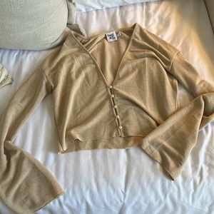 Cropped tan flare sleeve cardigan